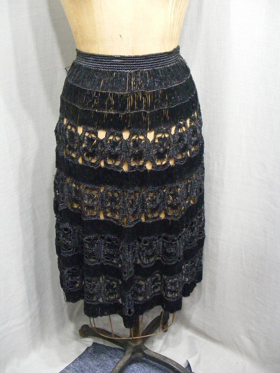 1950s Skirt Cellophane Straw Raffia Black Crochete