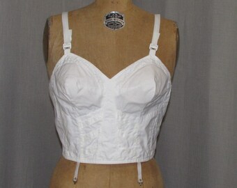 Vintage 1950S 38B Long Line Bullet Bra DRAMA BRA by CURTIS White Cotton Vintage Lingerie Intimate Apparel Soc Hop 50s