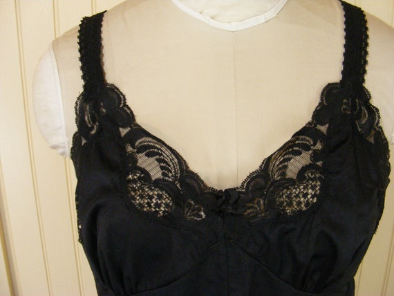 80s Teddy Lingerie Body Suit Slip Black Nylon Lac… - image 4