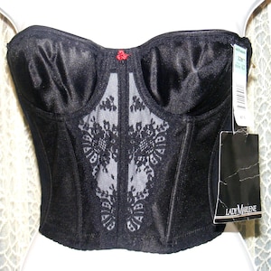 80S Bra Bustier 36B LADY MARLENE Padded Cups Black Lace Deadstock