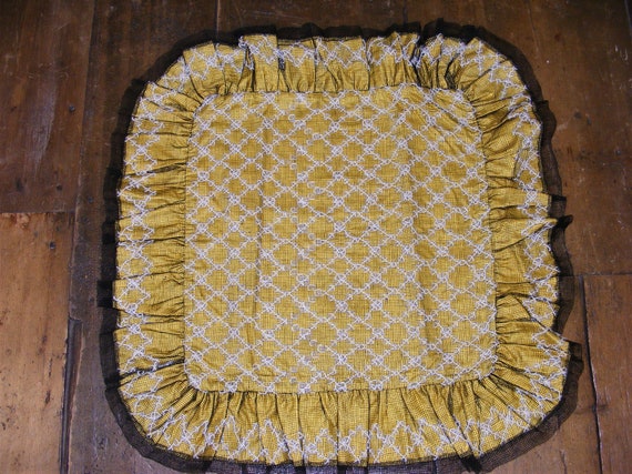 Edwardian Pillow Sham: Black Net Embroidery, Yellow Cotton, 26