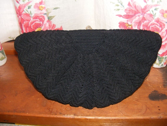 1930s Clutch Purse Gimp Crochet Handbag Black Shel