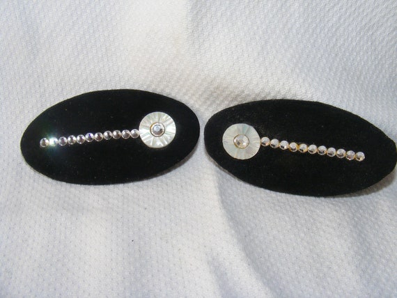 1950S Shoe Clips Black Suede Ovals Rhinestones an… - image 4