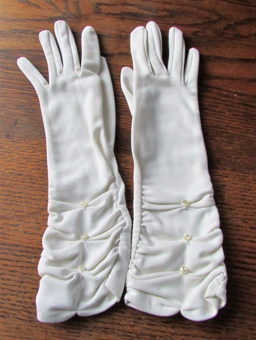 1950s Vintage Evening Gloves White Rayon Gathered Wrists with Etsy
