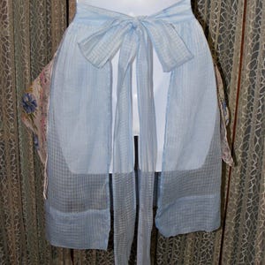 40s Apron Blue Dimity Handmade Vintage Kitchen Handkerchief Pockets image 6