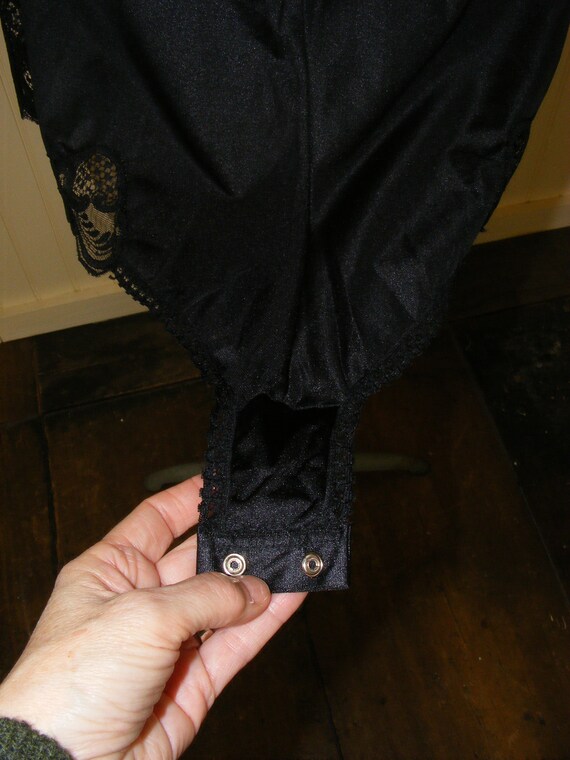 80s Teddy Lingerie Body Suit Slip Black Nylon Lac… - image 3