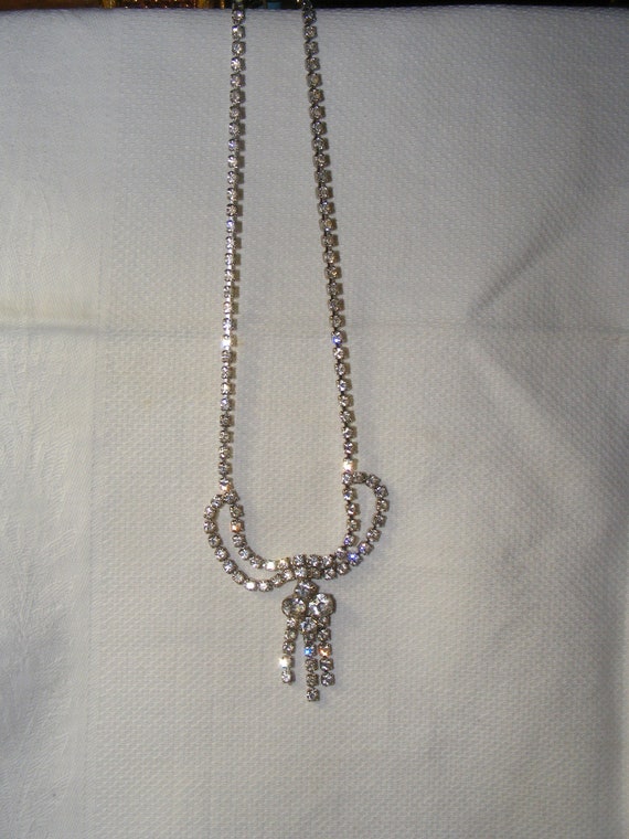 1950s Vintage Rhinestone Necklace Crystal Pendant… - image 2
