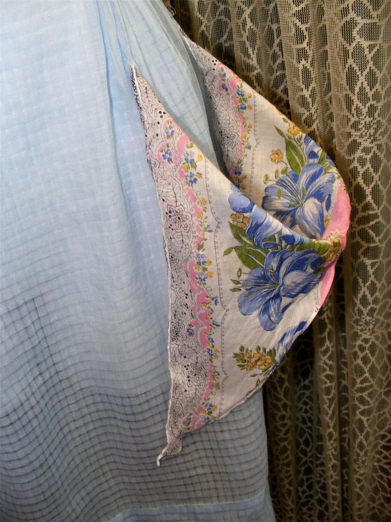 40s Apron Blue Dimity Handmade Vintage Kitchen Handkerchief Pockets image 4