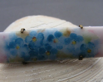 Edwardian Porcelain Bar Pin Hand Painted Forget me Nots
