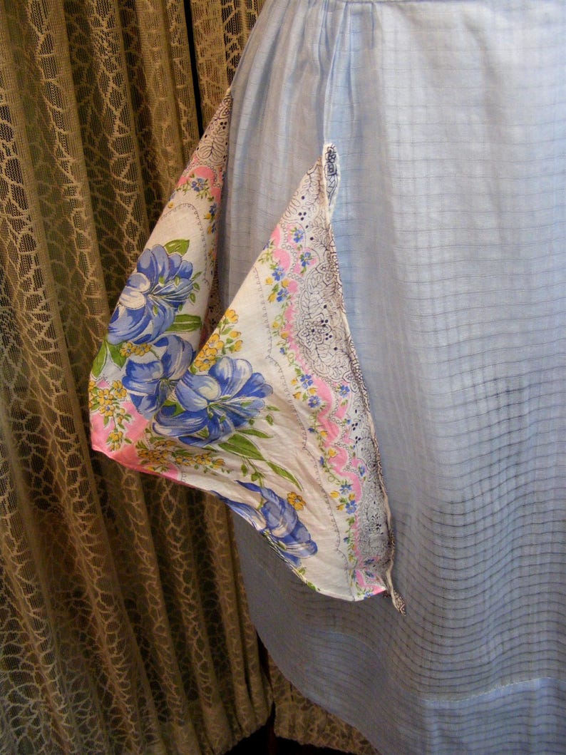 40s Apron Blue Dimity Handmade Vintage Kitchen Handkerchief Pockets image 5