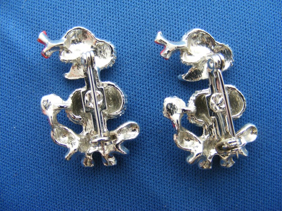 Pair 50s Scatter Pins Silver Poodles w/ Red Bows … - image 2