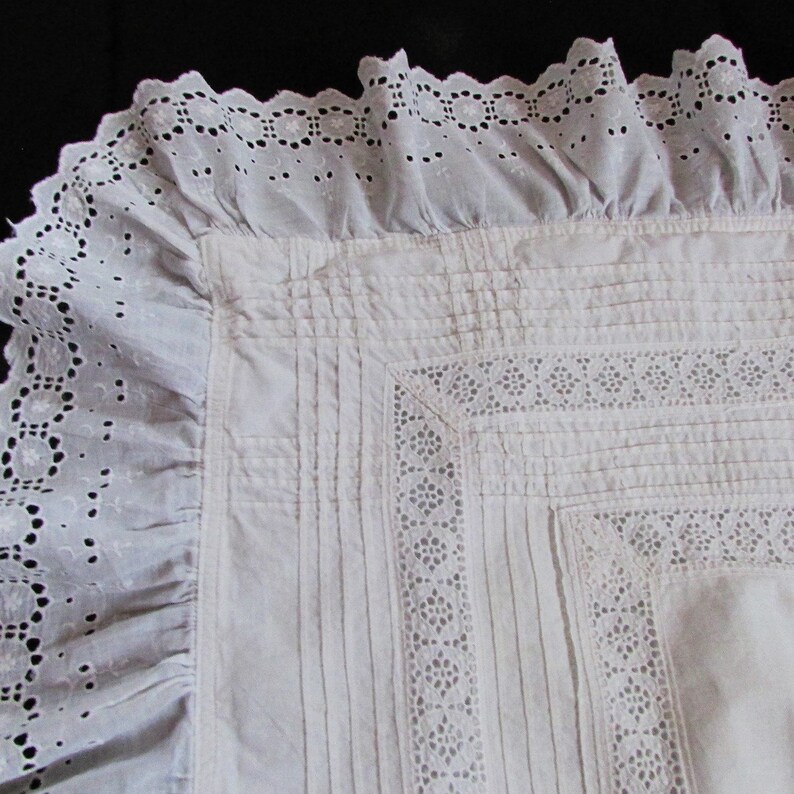 Victorian Pillow Sham White Cotton Eyelet Lace Vintage Bedding Etsy