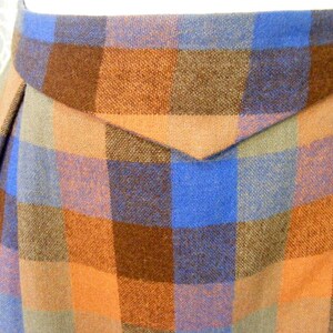 60s Skirt Wool Plaid Blue Brown Slim Silhouette S 26" Waist image 4