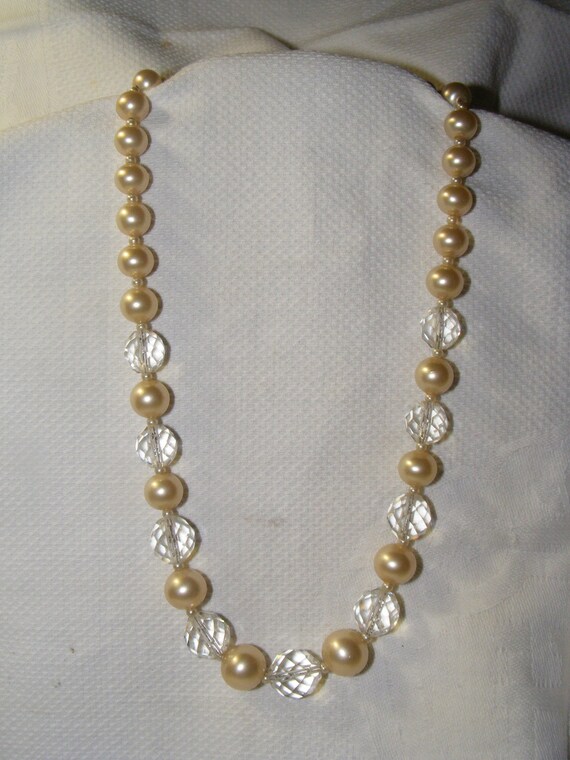 1930s Beaded Necklace Crystals & Pearls Sterling Chai… - Gem