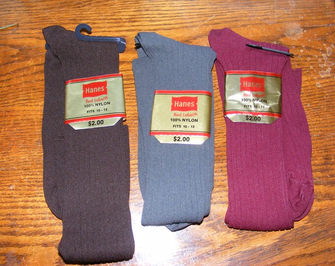 1970S 3 Pr Mens Hanes Knee High Dress Socks Ribbed Nylon Fits Etsy