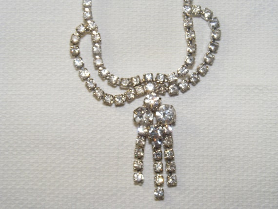 1950s Vintage Rhinestone Necklace Crystal Pendant… - image 4