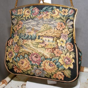Bolso de mano con diseño de tapiz de los años 30, bolso de mano Charlet Paris New York Vintage Fashions