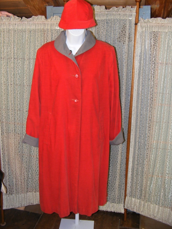 1940s Swing Coat Matching Hat Reversible Orange Co