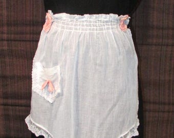 1910's Apron Edwardian Serving Apron Lace Trim Sheer Cotton
