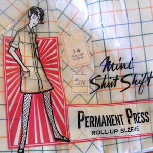 Abito camicia anni '60, nuovo, in busta, in cotone, con bottoni, a quadri bianchi, 36x36x40