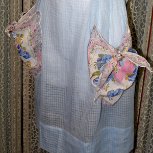 40s Apron Blue Dimity Handmade Vintage Kitchen Handkerchief Pockets image 8