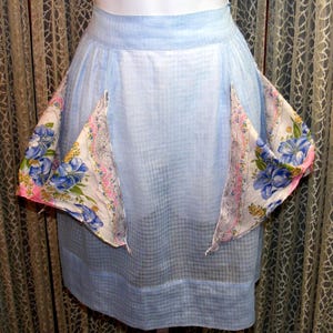 40s Apron Blue Dimity Handmade Vintage Kitchen Handkerchief Pockets image 1