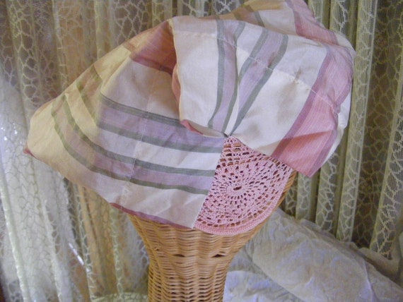 1920s Silk Boudoir Cap Pink Striped Silk Crochet … - image 8