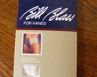 1984 BILL BLASS HANES Mens Low Rise Briefs White & Blue Deadstock Box Small 28-30