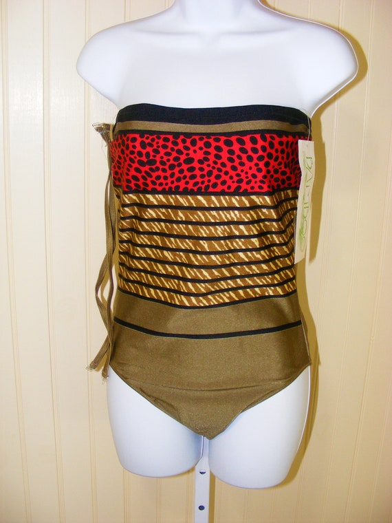 70s/ 1980s Swimsuit Bamboo 1pc Bandeau Top High L… - image 1