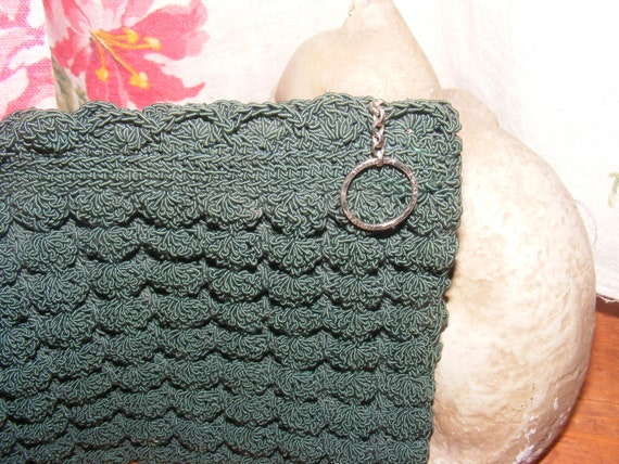 1940s Gimp Crochet Clutch Bag Vintage Green Clutc… - image 3