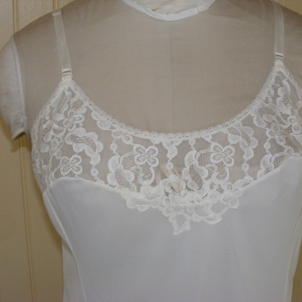 60s Full Slip Deadstock 38 Tall Formfit Rogers White Nylon Lace  Bodice Trim