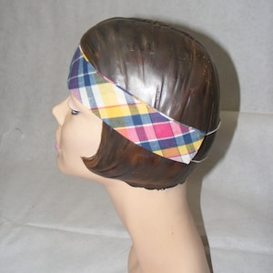 1960s Headband Blue Plaid Classic Vintage Hair Accessory Vintage Hat Elastic Back Original Unworn