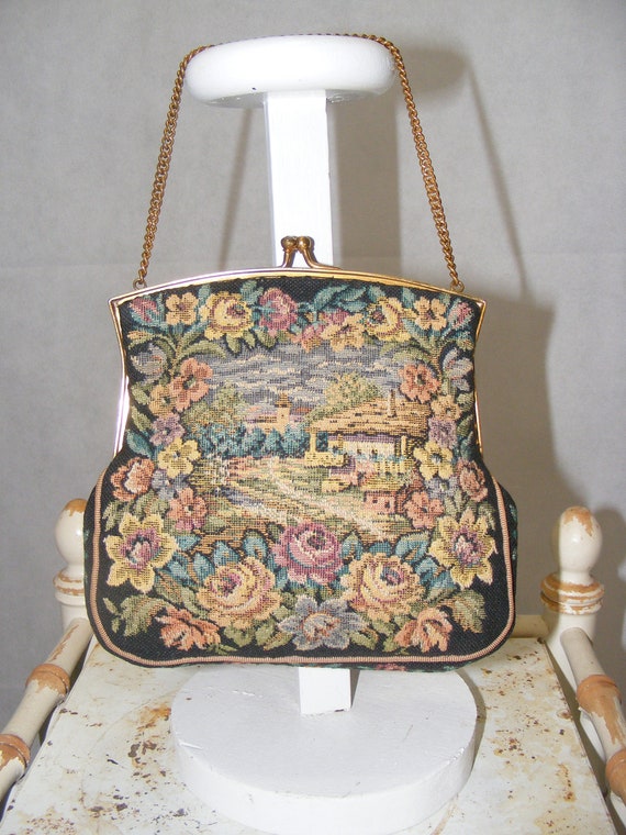 1930S Tapestry Bag Handbag Purse Charlet Paris Ne… - image 1