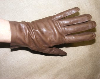 50s Autofahrer Handschuhe Vintage Braun Kid Leder Handschuhe Med
