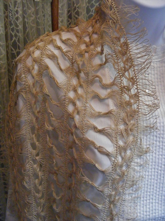 Victorian Shawl Hand Knotted Lace Scarf Shawl Wra… - image 3