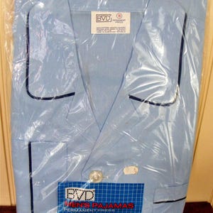 80s Mens PJS BVD Blue Cotton Poly Deadstock Luxury Robes Med