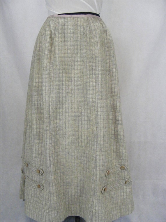 1880s Victorian Wool Skirt Sage Green Plaid Winter