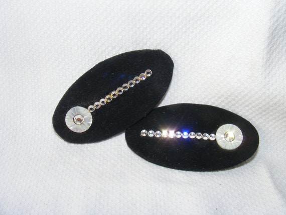 1950S Shoe Clips Black Suede Ovals Rhinestones an… - image 5