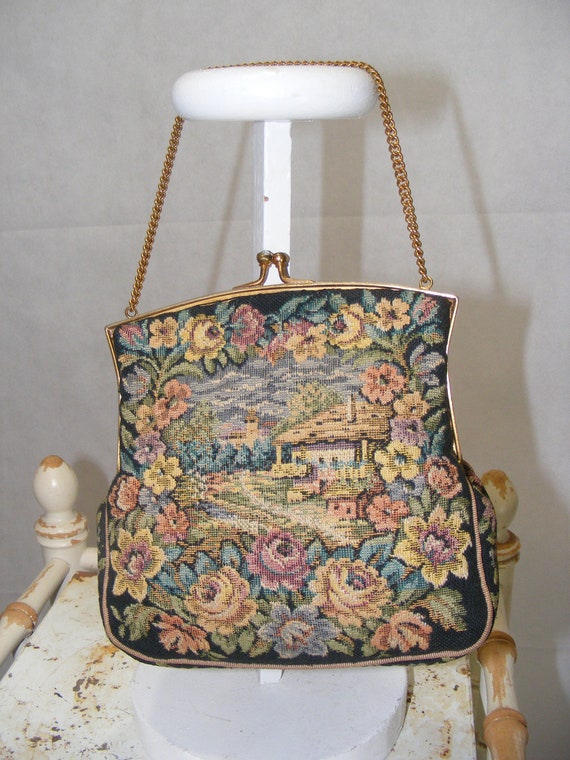 1930S Tapestry Bag Handbag Purse Charlet Paris Ne… - image 4