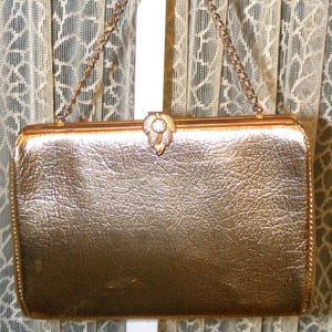 60er Jahre Goldene Kunstleder Clutch Abendtasche Vintage Geldbörse