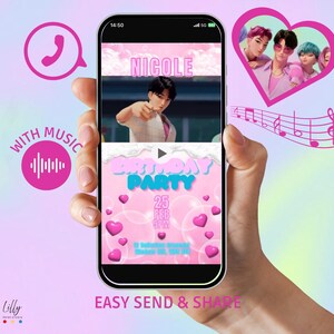 KPOP Demon Hunters birthday invitation, editable Canva template digital, Soda Pop video template, Saja Boys party invitation
