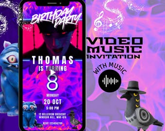 KPOP Demon Hunters, Huntrix, Saja Boys Birthday Invitation, Animated with Music, Customizable Invitation, Editable Canva Video Template
