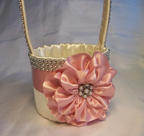 Items similar to Rose Petal Pink Ivory Flower Girl Basket, Rose Petal