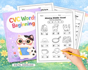 CVC Words Worksheets for Kindergarten | Phonics Printable Activities (Digital Download)