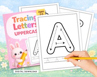 Alfabet overtrekken in hoofdletters A–Z | Werkblad ABC-handschrift | Digitale pdf-download voor kleuterschool