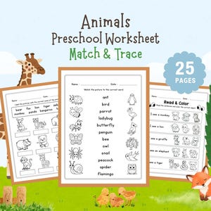 Animal Matching Worksheet for Kids, Preschool Animal Printable