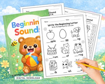 Beginning Sounds Phonics Worksheets | Preschool Kindergarten Literacy Practice (PDF)