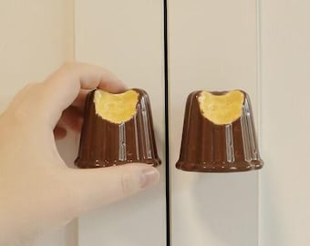 Tirador de cerámica artesanal Canelé, tirador de cajón de pastelería francesa, tirador de puerta de postre, decoración de panadería