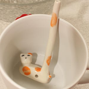 Pajita de cerámica hecha a mano con forma de gato, regalo ecológico para amantes de los gatos.