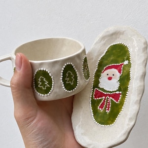 Set di tazza e piatto in ceramica natalizio, portagioie a forma di Babbo Natale, accogliente ceramica per le feste.